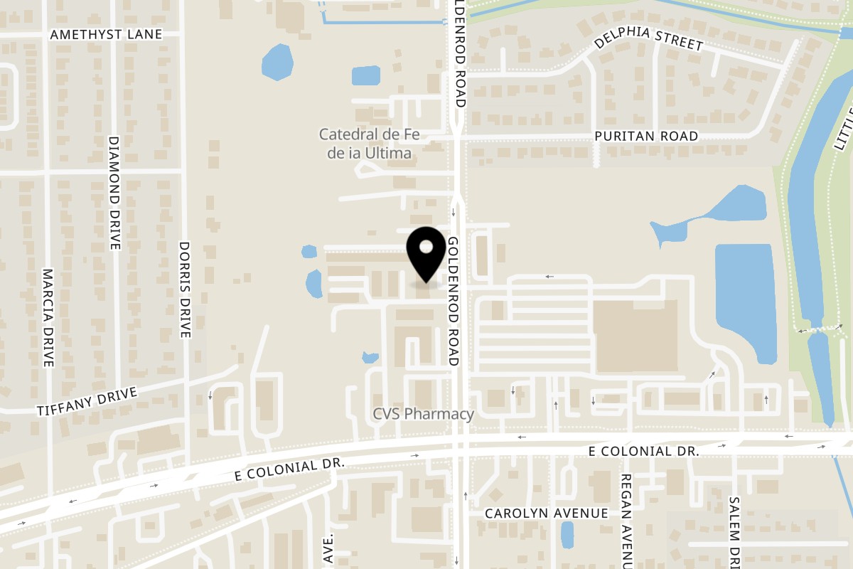 Map showing the location of Deli Counter Sandwich Shop on 1718 North Goldenrod Rd in Orlando